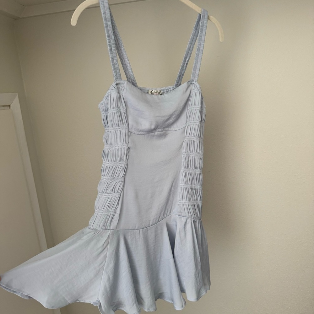 NWT Free People Mini Powder Blue Flounce Ruffle Slip Dress Size:XS